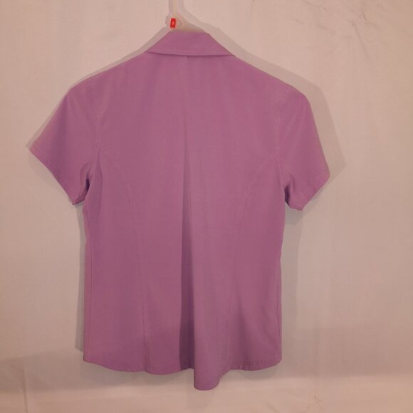 Eddie Bauer Ladies Size Medium Full Button Purple Short Sleeve Fitted Blouse - Picture 2 of 5